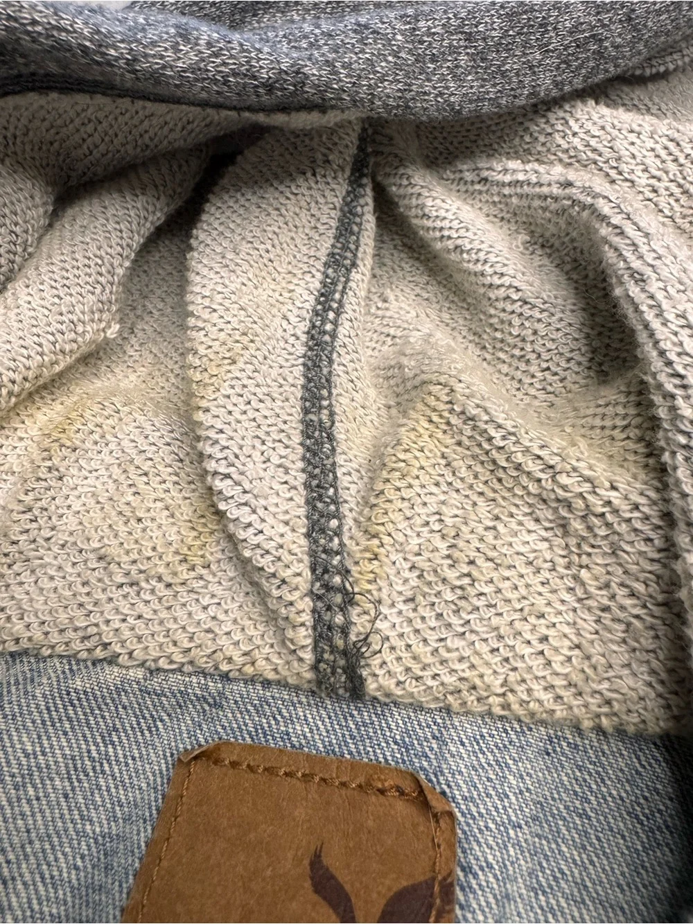 American Eagle Distressed Hooded Denim Jacket SMALL
